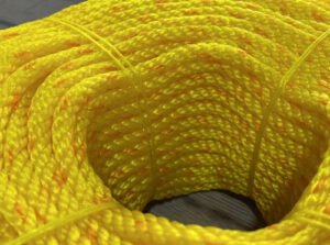 Heavy-duty 3-strand twisted rope coil in 6mm to 10mm thickness by Krishna Plastic Bhavnagar.