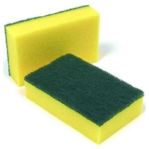 Dual-layered kitchen scrub pad with soft sponge backing for rich foam and effective utensil cleaning by Krishna Plastic.
